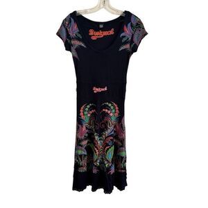 Desigual Febrero Floral A-line Short Sleeve Dress Floral Paisley Size Small